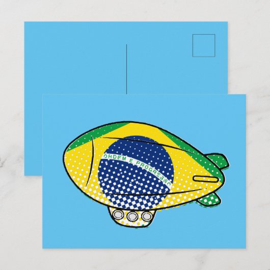 Braziliaanse vlag Blimp ballon in blauwe lucht Cus Briefkaart (Voorkant / Achterkant)