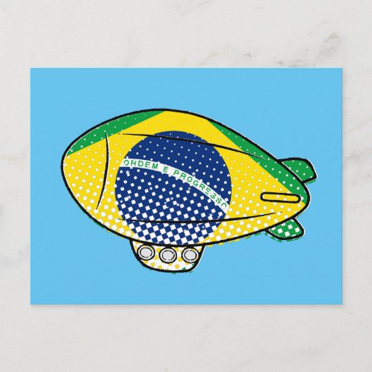 Braziliaanse vlag Blimp ballon in blauwe lucht Cus Briefkaart (Voorkant)