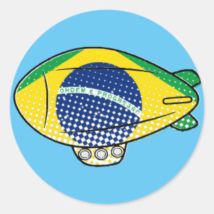 Braziliaanse vlag Blimp ballon in blauwe lucht Cus Ronde Sticker
