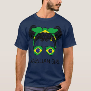 Braziliaanse Vlag Braziliaans Meisje Met Rommelige T-shirt