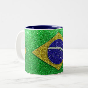 Braziliaanse vlag Braziliaanse Glitter Home Kantoo Tweekleurige Koffiemok