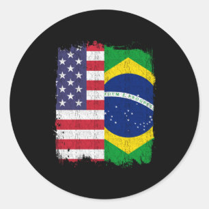 Braziliaanse vlag Brazilië Verenigde Staten Ronde Sticker