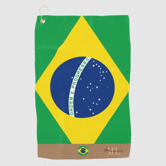 Braziliaanse vlag en Braziliaanse monogrammen Golf Golfhanddoek (Voorkant)