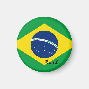 Braziliaanse vlag en Brazilië - reizen/sportfans Magneet