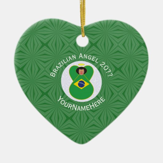 Braziliaanse vlag Engel Jaar Naam Hart Keramisch Ornament (Voorkant)