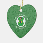 Braziliaanse vlag Engel Jaar Naam Hart Keramisch Ornament (Links)