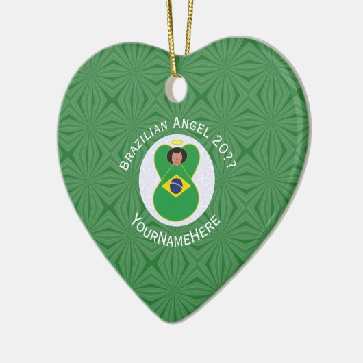 Braziliaanse vlag Engel Jaar Naam Hart Keramisch Ornament (Links)