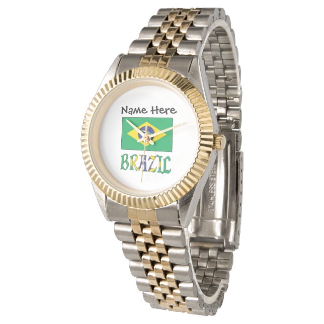 Braziliaanse vlag gepersonaliseerd horloge (Gekanteld)