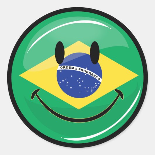Braziliaanse vlag glimlachen ronde sticker (Voorkant)