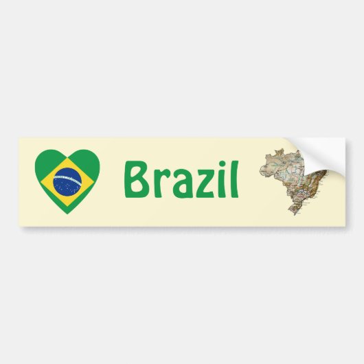Braziliaanse Vlag Hart + Landkaart Bumpersticker (Voorkant)