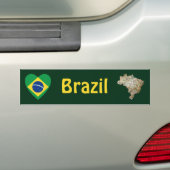 Braziliaanse vlag Heart + Map Bumpersticker (Op auto)