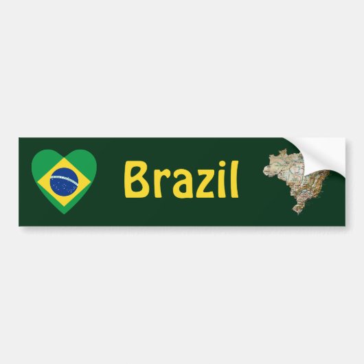 Braziliaanse vlag Heart + Map Bumpersticker (Voorkant)