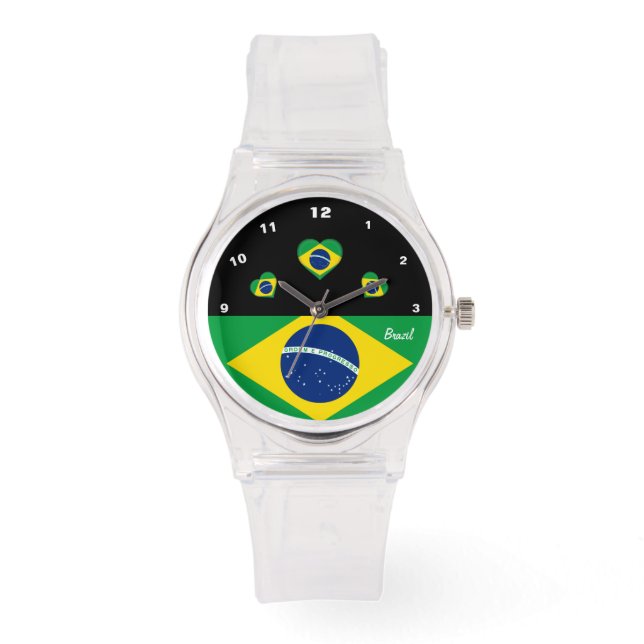 Braziliaanse vlag horloge, harten, Brazilië / spor Horloge (Voorkant)