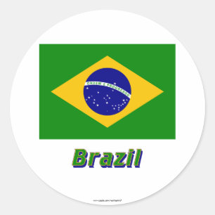 Braziliaanse vlag met naam ronde sticker