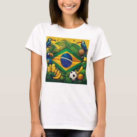 Braziliaanse vlag met toekans en tropische element t-shirt (Voorkant)