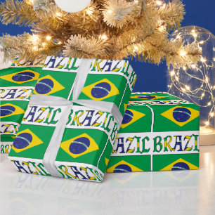 Braziliaanse vlag met woord Brazilië betegeld Cadeaupapier