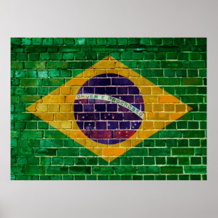 Braziliaanse vlag op een muur poster
