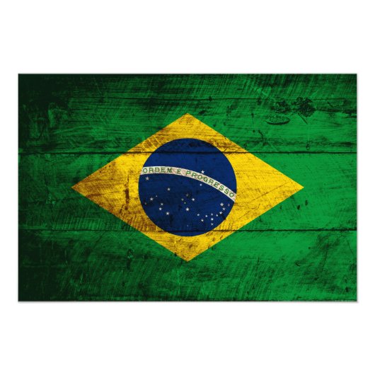 Braziliaanse vlag op oude houten korrel foto afdruk (Voorkant)