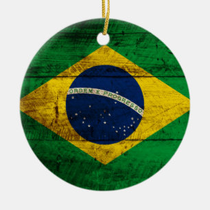 Braziliaanse vlag op oude houten korrel keramisch ornament