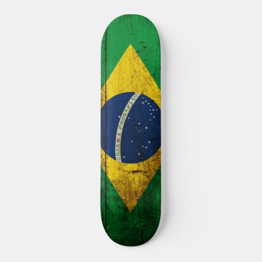 Braziliaanse vlag op oude houten korrel persoonlijk skateboard (Voorkant)