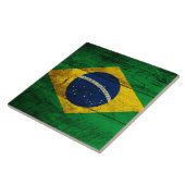 Braziliaanse vlag op oude houten korrel tegeltje (Zijkant)