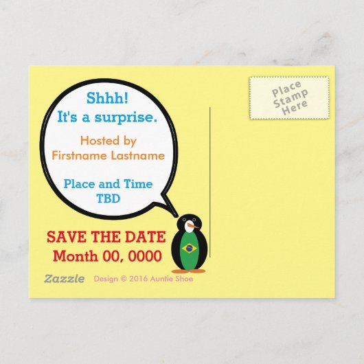 Braziliaanse vlag Pratende mevrouw Penguin geperso Aankondigingskaart (Achterkant)