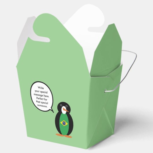 Braziliaanse vlag Pratende mevrouw Penguin geperso Bedankdoosjes (Geopend)