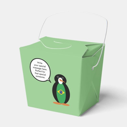 Braziliaanse vlag Pratende mevrouw Penguin geperso Bedankdoosjes (Voorkant Zijde)