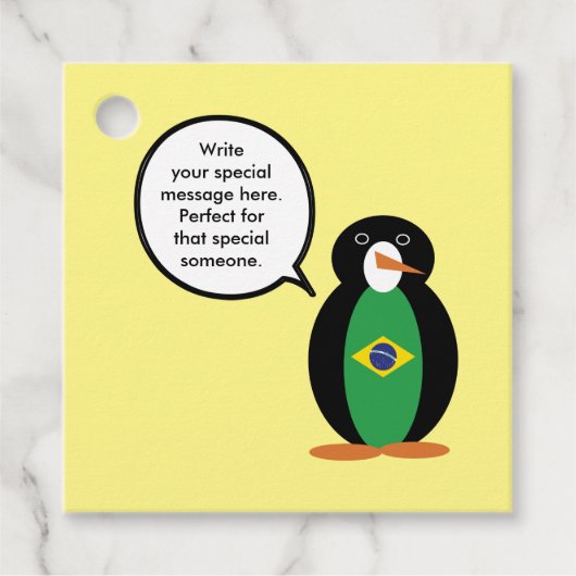 Braziliaanse vlag Pratende mevrouw Penguin geperso Bedankjes Labels (Voorkant)