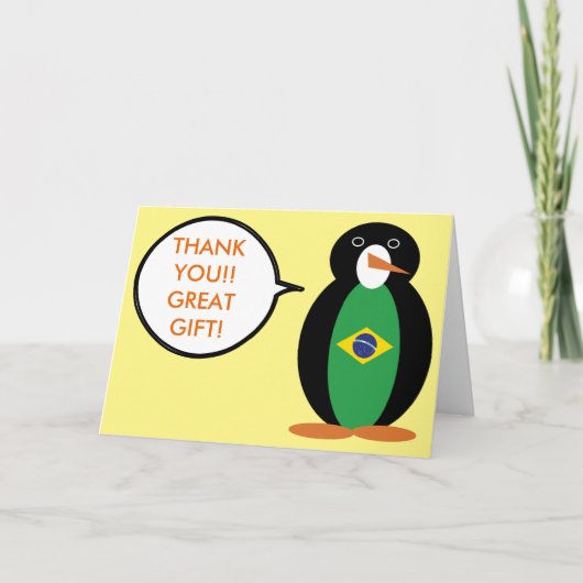 Braziliaanse vlag Pratende mevrouw Penguin geperso Bedankkaart (Voorkant)