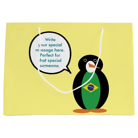 Braziliaanse vlag Pratende mevrouw Penguin geperso Groot Cadeauzakje (Voorkant)