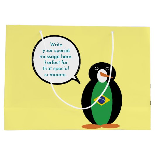 Braziliaanse vlag Pratende mevrouw Penguin geperso Groot Cadeauzakje (Achterkant)