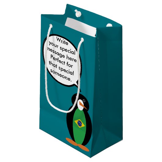 Braziliaanse vlag Pratende mevrouw Penguin geperso Klein Cadeauzakje (Voorkant Gekanteld)
