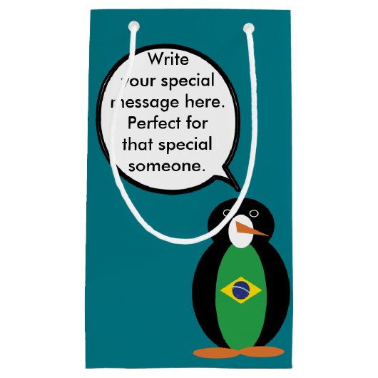 Braziliaanse vlag Pratende mevrouw Penguin geperso Klein Cadeauzakje (Voorkant)