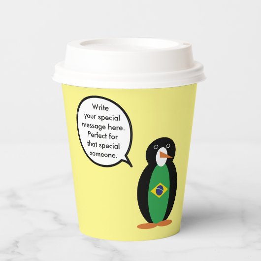 Braziliaanse vlag Pratende mevrouw Penguin geperso Papieren Bekers (Voorkant)