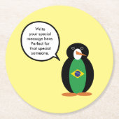 Braziliaanse vlag Pratende mevrouw Penguin geperso Ronde Kartonnen Onderzetter (Voorkant)