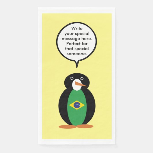 Braziliaanse vlag Pratende mevrouw Penguin geperso Servet (Voorkant)
