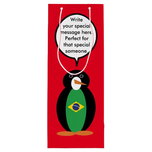 Braziliaanse vlag Pratende mevrouw Penguin geperso Wijn Cadeautas (Achterkant)