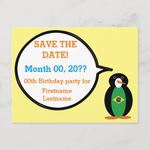 Braziliaanse Vlag Pratende Mevrouw Pinguïn Persoon Aankondigingskaart