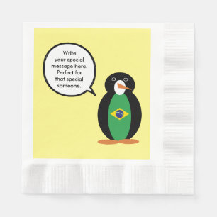 Braziliaanse Vlag Pratende Mevrouw Pinguïn Persoon Servet