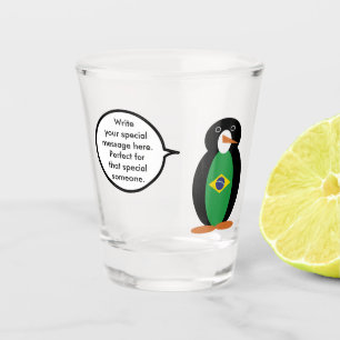 Braziliaanse Vlag Pratende Mevrouw Pinguïn Persoon Shot Glas