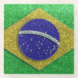 Braziliaanse vlag Rio de Janeiro Glitter Glazen Onderzetter