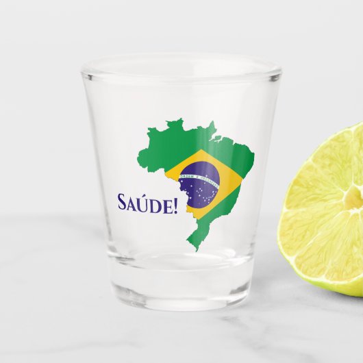 Braziliaanse vlag Saúde Cheers Shot Glas (Voorkant)