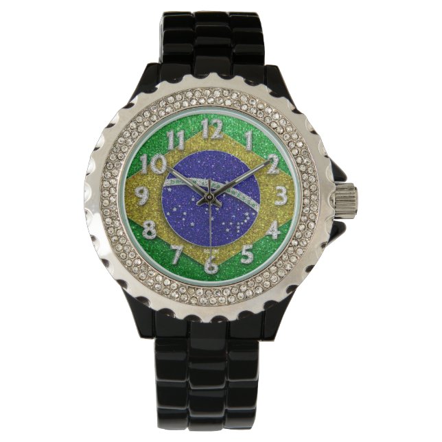 Braziliaanse vlag van de Braziliaanse Mode Bling G Horloge (Voorkant)