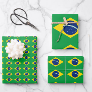 Braziliaanse vlag Vlaggenpapiervaten Reeks 3 Inpakpapier Vel