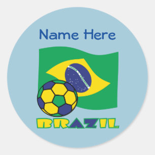 Braziliaanse Vlag Voetbal Brazilië Blauw Personali Ronde Sticker