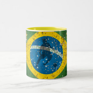 Braziliaanse vlag voor Brazilianen over de hele we Tweekleurige Koffiemok