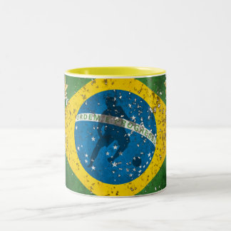 Braziliaanse vlag voor Brazilianen over de hele we Tweekleurige Koffiemok