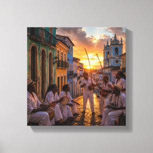 Braziliaanse volksmuziek Zonsondergang in Pelourin Canvas Afdruk