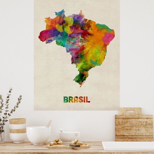 Braziliaanse Waterverf Map Poster (Keuken)